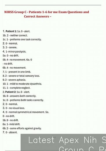 Latest Apex Nih Stroke Scale Nihss Group C Patients 1 6 Exam Questions And Correct Answers video