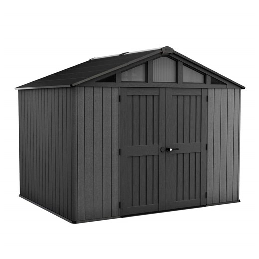 Keter Stronghold 2.0 10 ft. W x 8 ft. D Resin Plastic Shed with Floor (74 sq. ft.) in Grey 259302