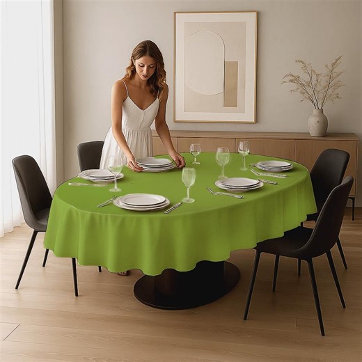 Moss Green Tablecloth, Oval Tablecloth, Water Resistance, Solid Color Tablecloth, Outdoor Tablecloth, Garden, Parties, Restaurants - Etsy