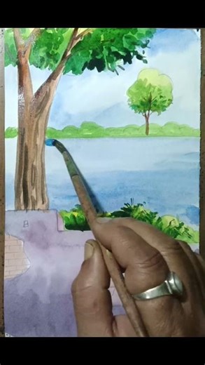 scenery drawing in water colour Artist pradip pal Tutorial ❤️ #watercoloreffect #waterpaint #art