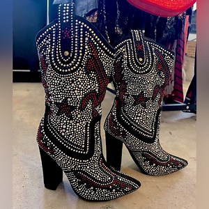 Women size 6 Rhinestone Cowboy Boots Western Cowgirl Pointed Toe Block High Heel