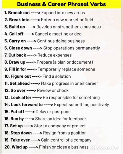 Business and Career Phrasal Verbs. Professional Phrasal Verbs. Career Vocabulary. Business Language.