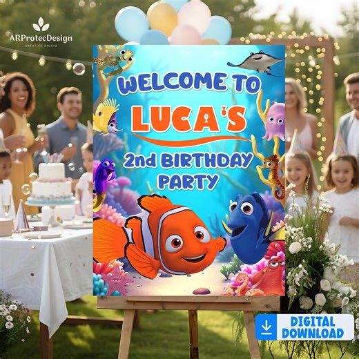 Finding Nemo Welcome Sign, Personalized Ocean Birthday Poster Digital Download - Etsy
