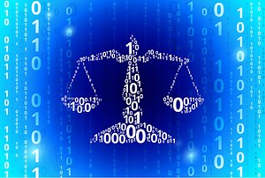 Justiz-Balance-Binary Code blau Vektor Muster Hintergrund