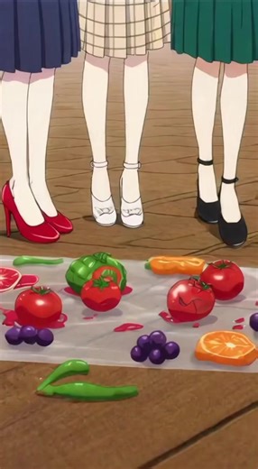 Anime IA Girls Crushing Fruits and Vegetables in Heels