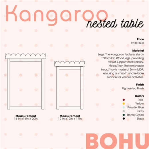 Kangaroo: Nested Tables - The Perfect Harmony of Style and Functionality! Tired of cluttered spaces and scattered belongings? Worry not, Kangaroo is here to save the day! These nested tables are designed to keep your tiny essentials safe and organized, adding a touch of flair and adaptability to your home. Slide together for space-saving convenience or showcase decor – Kangaroo adds flair and adaptability to your home! Order now at https://bohubd.com/products/kangaroo-nested-table #Bohu #Kangaro