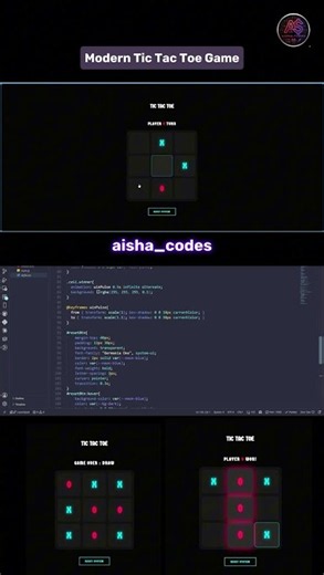 Modern Tic Tac Toe Game HTML CSS JavaScript | Neon Dark UI Tutorial #coding