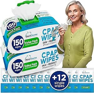 CPAP Mask Wipes - 300 Count Jumbo Pack + 12 Travel Sheets - Dura Cleanse Extra Large, Extra Moist Cleaning Wipes for Full Face, Nasal Masks Unscented Cleaner for CPAP Machine Supplies and Accessories