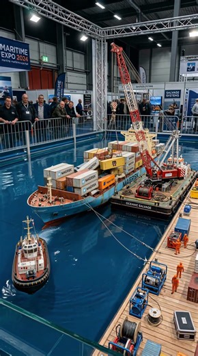 Ultra Realistic RC Salvage Crane Ship Harbor Operation