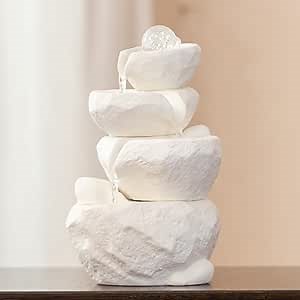 Tabletop Desktop Fountain Waterfall Water Feature Ceramic Indoor Fountain Office Home Decoration (White)