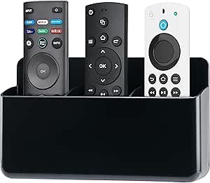 3 Slot Adjustable Remote Holder Wall Mount, TV Controller Holder Hollow Bottom Slot Easy Phone Charging, Adhesive Remote Control Holder, Wall Pen Holder for Office School Home (Black)