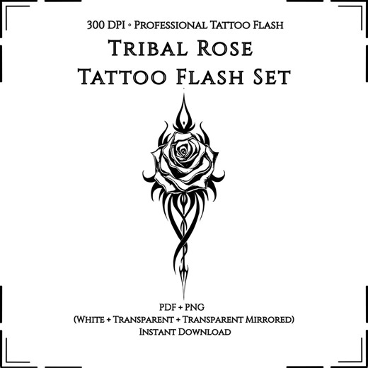 Tribal Rose Tattoo Flash Set – Blackwork Spine Sternum Rose Designs PNG PDF - Etsy