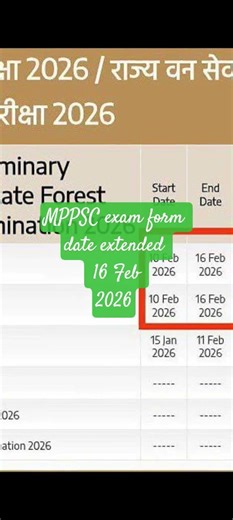 #MPPSC exam form date extended 16 Feb 2026