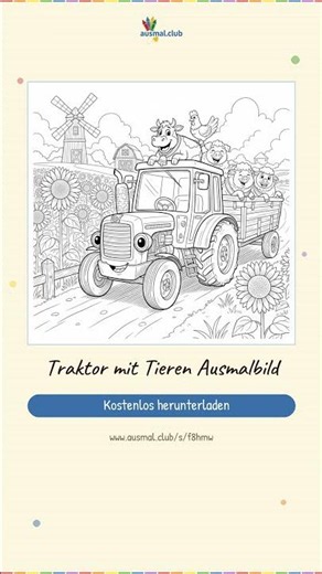 Traktor mit Tieren Ausmalbild | Kostenlos als PDF