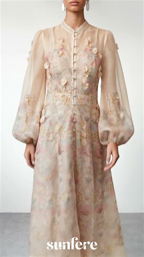 Precious Time Apricot Floral Applique Chiffon Maxi Dress