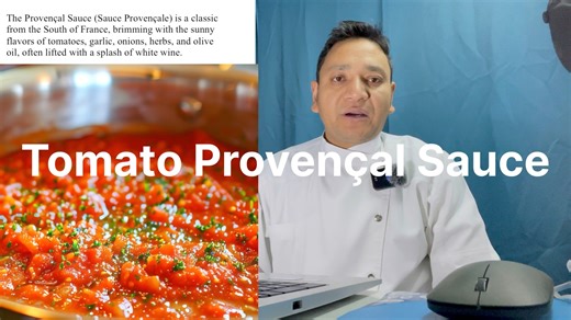 The Provençal Sauce (Sauce Provençale) is a classic from the South of France, brimming with the sunny flavors of tomatoes, garlic, onions, herbs, and olive oil, often lifted with a splash of white wine. It's rustic yet refined — perfect with fish, chicken, pasta, vegetables, or Mediterranean grains. Ingredients (makes about 2½-3 cups): • 2 tbsp olive oil • 1 small onion, finely chopped • 3 garlic cloves, minced • 3-4 ripe tomatoes, peeled and chopped (or 1½ cups crushed canned tomatoes) • ½ cup 