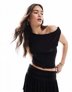 ASOS DESIGN co-ord drape one shoulder top in black | ASOS