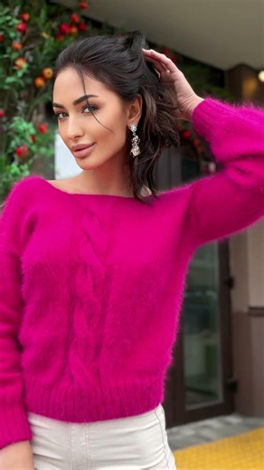 Knit angora wool soft open back pullover in fucsia🌺by Franka Sore #handmadeinusa #fashion #knitting