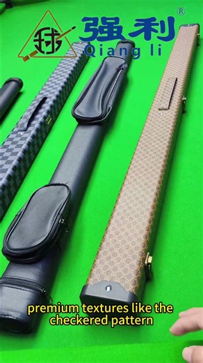 Checkered pattern, premium feel, small pouches included. Durable, stylish cue protection.