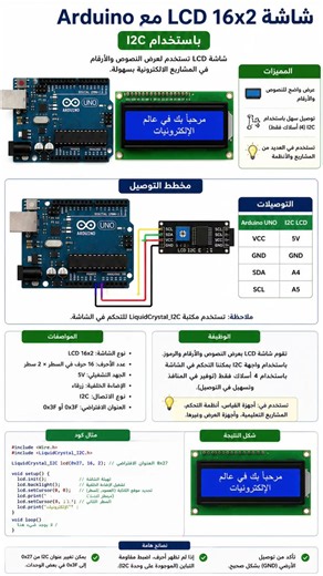 📺 شاشة LCD 16x2 مع Arduino باستخدام I2C