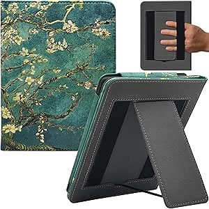 Stand Case for 7" Kindle Paperwhite 12th Generation 2024 / Signature Edition & Kindle Colorsoft Signature Edition 2024 Released Cover with Auto Sleep/Wake/Double Hand Strap (Apricot Blossom)