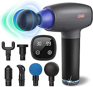 Massage Gun Muscle Massager deep Tissue Massager Muscle Therapy Gun Handheld Massager 30 Speed Levels with 6 Different Heads for Muscle Relief(Black-2)