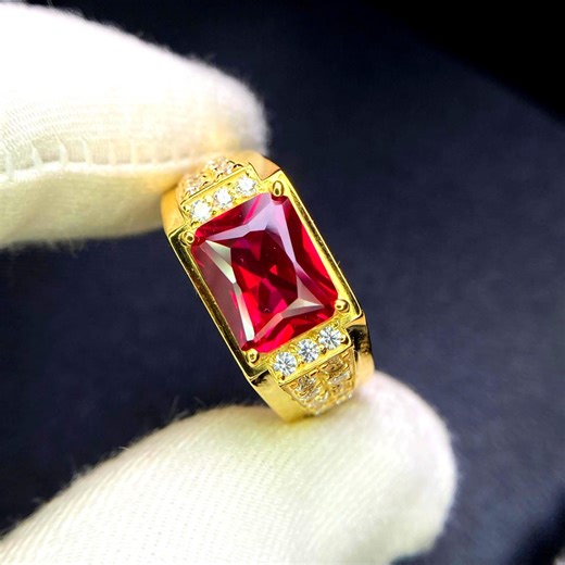 18k/14k/10k Solid Yellow Gold Ruby Engagement Ring, Wedding Ring for Men's, 3ct Radiant Cut Red Gemstone, July Birthstone - Etsy