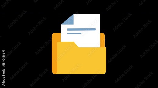 Animation of File Folder Opening and Closing with Document Appearing Inside, Representing Data Management and Storage System