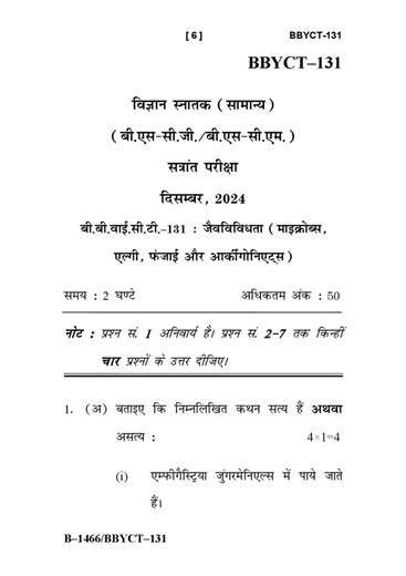 BBYCT - 131 December 2024 Question Paper