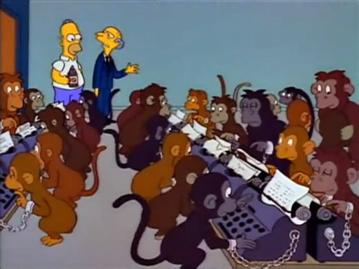 'This is a thousand monkeys working at a thousand typewriters.' 'Soon, they'll have written the greatest novel known to man.' 'Let's see..' "It was the best of times, it was the "blurst' of times"? 'You stupid monkey!' (S4 E17 - 'Last Exit to Springfield') | The Simpsons & Futurama Best Moments