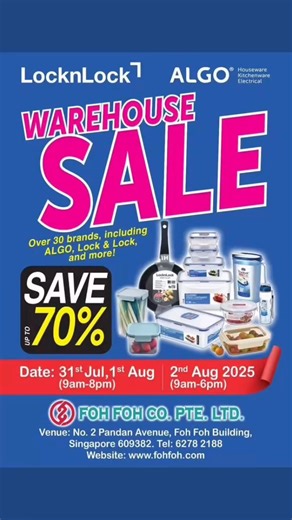 3.8K views | ️ Last 2 Days Only!  Don’t miss the final chance to grab your favorite Lock & Lock items at unbeatable warehouse sale prices! ✨ lots of attractive items on sale! – While stocks last!  2, Pandan Avenue, S 609382  1-2 Aug 2025 (Fri-Sat)  9am-8pm Come down now and lock in the savings before it’s gone!  | LOCK & LOCK Singapore | Facebook