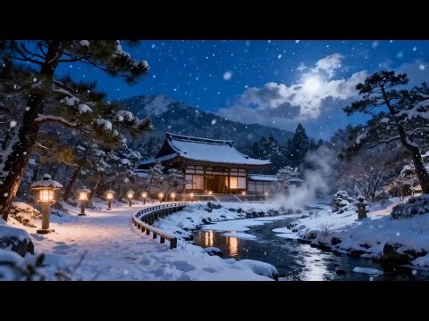 Snowfall at a Zen Temple – Peaceful Winter Night Ambience