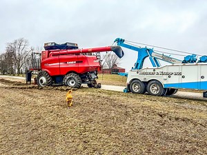 152K views · 1.6K reactions | We went down near Winamac to pick up a burnt combine and deliver it to Leesburg Indiana. | Reichert & Knepp wrecker service | Facebook