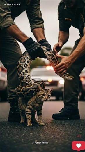 Rescue team saved the cat's life from a python