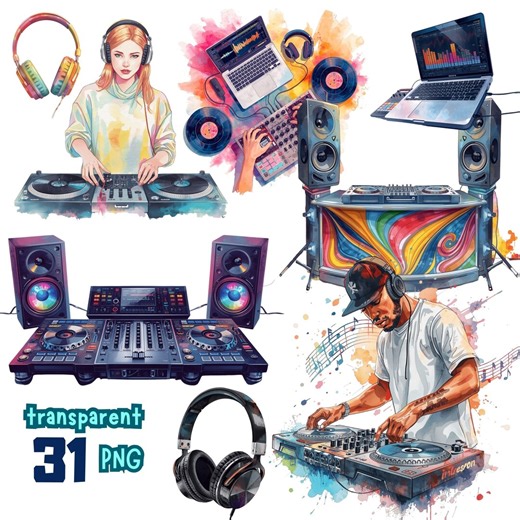 31 DJ Watercolor PNG Transparent Clipart, Dj Clipart, Sublimation, Music, Party, Dance, Record Player, Dj Booth - Etsy