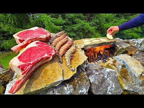 Cooking Meat on Hot Stones ONLY | Camping in the Wild