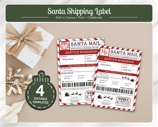 Editable Santa Shipping Label Template, North Pole Christmas Mail, Printable Christmas Label - Etsy