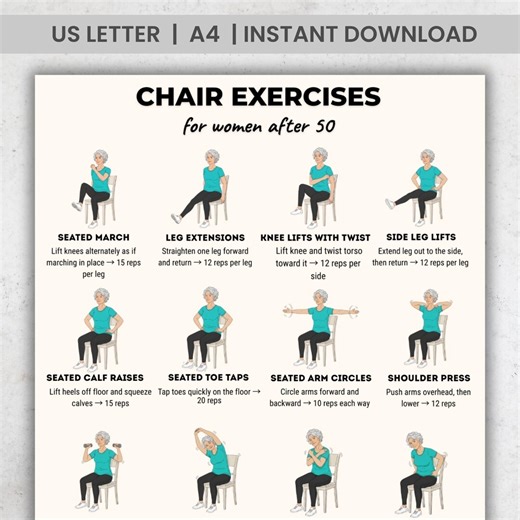 Chair Exercises for Seniors, Chair Exercises for Women Over 50, Seated Workout Printable, Low Impact Fitness PDF - Etsy