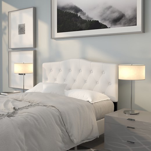 Emma Oliver Tufted Upholstered Full Size Headboard in White Fabric