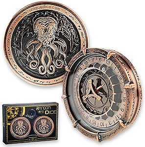 Random Dice King Unique Dice Set Design 7 in 2 Dice Spinner for Dungeons and Dragons D&D Role Playing Metal Dice DND Dice Set Cthulhu - Color Red Copper