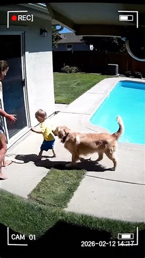 CCTV: Golden Retriever Saves Toddler From Pool Edge 😱🐶 #AI