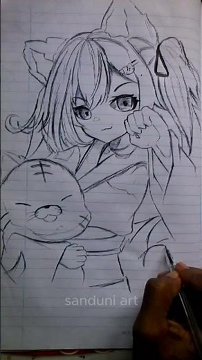 How Cute Is She? 🐱💞 | Anime Girl Drawing with Pen ✍️