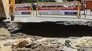 Road caves in at busy intersection in Chennai, traffic affected