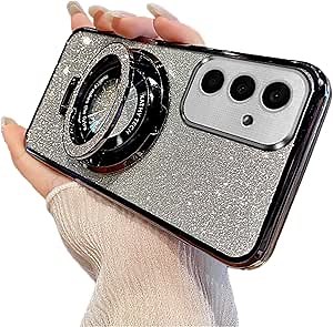 Magnetic Case for Galaxy Note 10+ Plus, Gradient Glitter with Stand Ring Case TPU Transparent Soft Silicone Shockproof Slim Phone Cover for Samsung Galaxy Note 10 Plus, Black DS