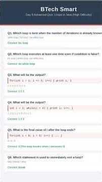Day 8 Evening Quiz – Loops in Java | Advanced Java Quiz 🔥