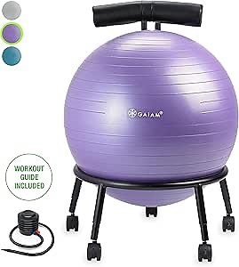 Gaiam Custom-Fit Balance Ball Chair - Exercise Stability Ball Adjustable Desk Chair for Home or Office with 55cm Yoga Ball, Air Pump, Exercise Guide and Satisfaction Guarantee