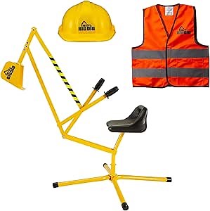 Big Dig Excavator Ride-On Toy Set w/Safety Vest & Helmet for Kids Ages 3+, Yellow