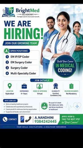 🚀 BrightMed Academy is Hiring Experienced Medical Coders!