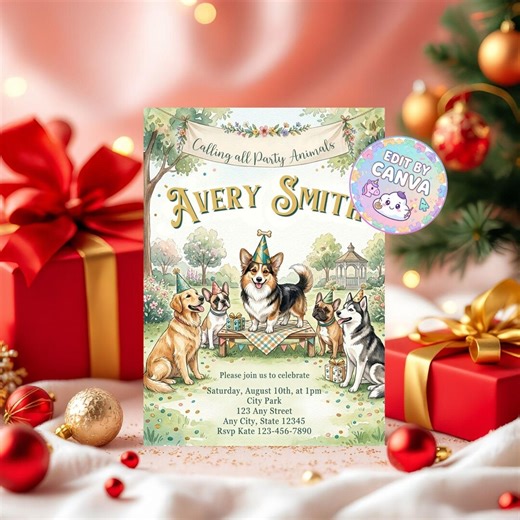 Dog Birthday Invitation Template, Editable Puppy Pawty Party Invite, Kids Animal Birthday Card, Printable Canva Instant Download - Etsy