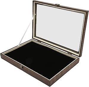 Focket Pin Display Case, 14in Pin Collection Display Frame with Glass Door, Large Black PU Leather Shadow Box Display Box for Military Medals, Beach Tags, Jewelry Pins Gift